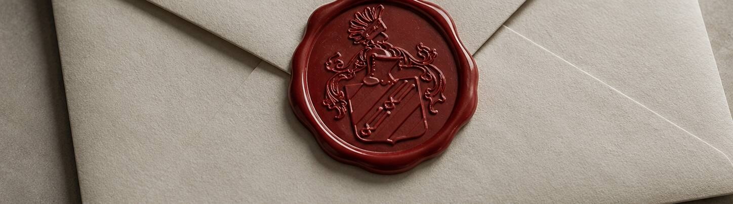 Briefumschlag, verschlossen mit einem roten Wachssiegel mit Wappen