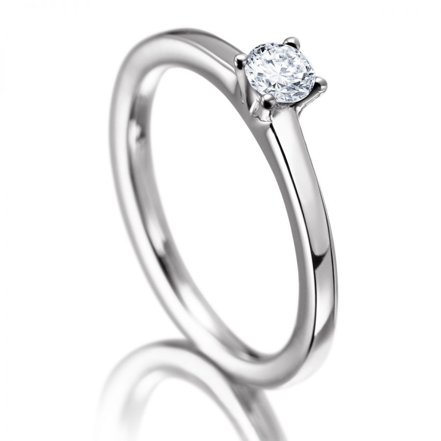 Verlobungsring / Antragsring, Weißgold mit Diamant in Kathedralen-Fassung