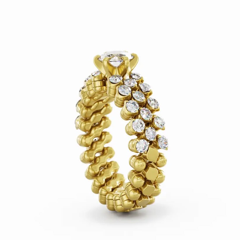 RMS SL WD 050 3H2 YG WD, Multisize Ring UNICO Gelgold, Solitär Weiße Diamanten 0,50 ct, 3 Reihen