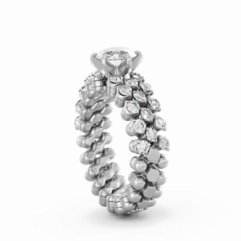 RMS SL WD 075 3H2 WG WD, Multisize Ring UNICO Weißgold, Solitär Weiße Diamanten 0,75 ct, 3 Reihen