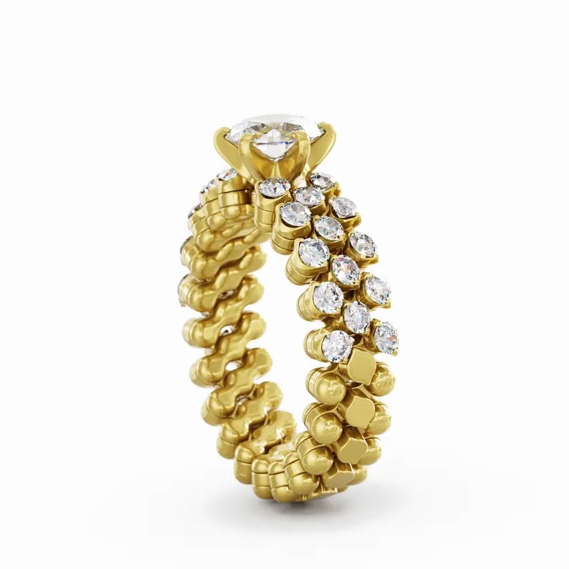 RMS SL WD 075 3H2 YG WD, Multisize Ring UNICO Solitär, Weiße Diamanten 0,75 ct, 3 Reihen