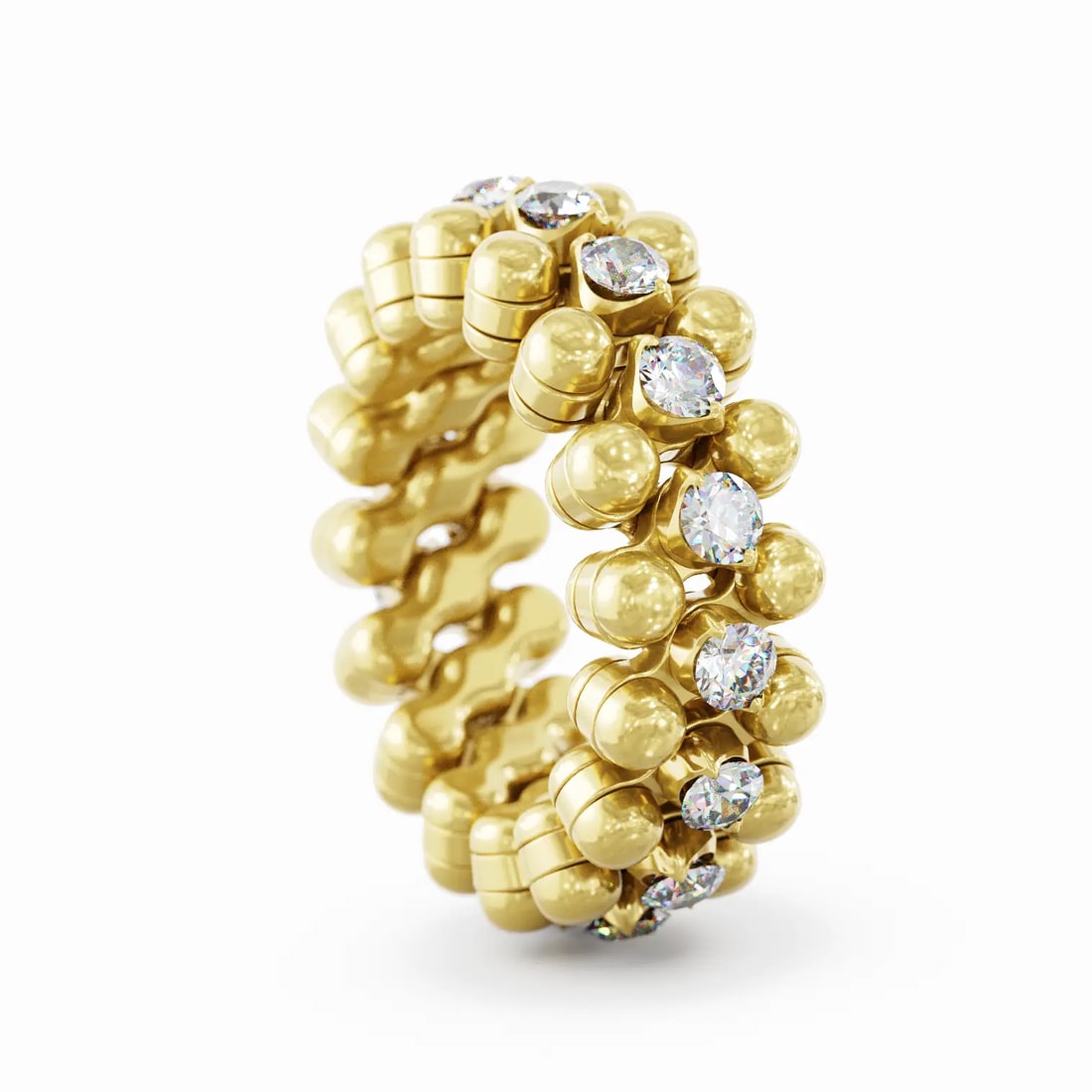RMS 3M7 YG WD, Ring Multigrösse, 3 Reihen, Gelbgold, Weisse Diamanten 0,07 ct