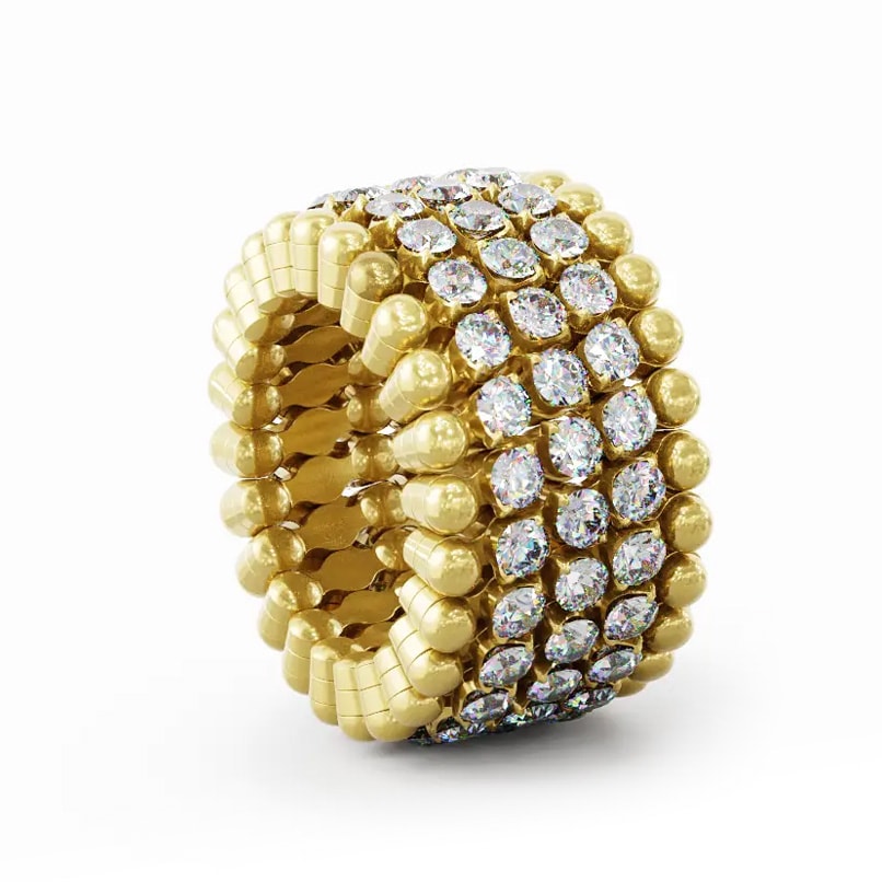 S.RB 5M4 YG WD, Ringarmband, 5 Reihen, Mitte 4 Steine, Gelbgold, Weiße Diamanten