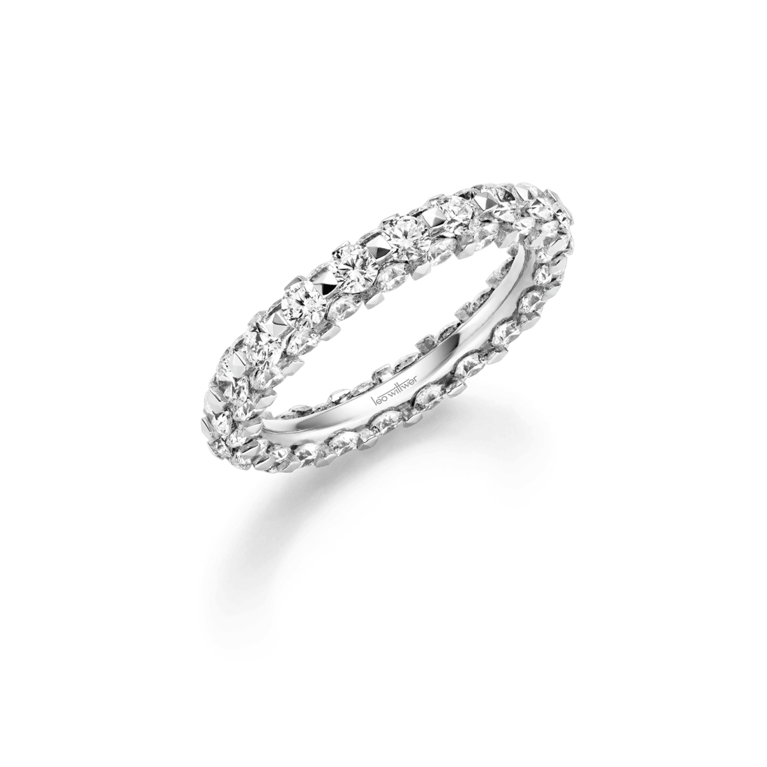 Memoire-Ring The Ultimate in Weißgold, rundum mit Diamanten besetzt, schräg von oben