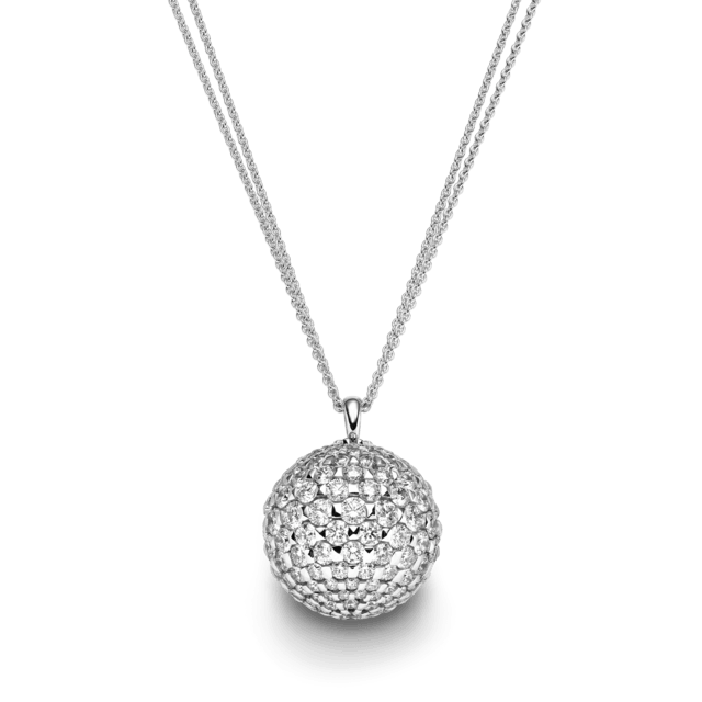 Kugelanhänger mit Diamant-Pavé an doppelter Weißgoldkette