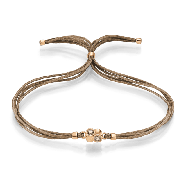 Armband an taupefarbener Kordel mit Roségold-Element und Diamanten