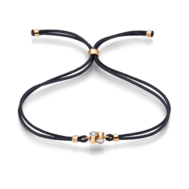 Armband an schwarzer Kordel mit Roségold-Elementen und Diamant
