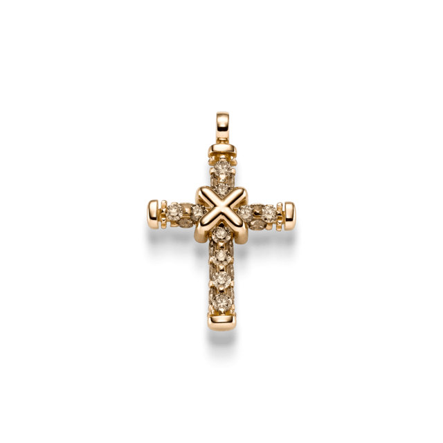 Kreuzanhänger in Roségold mit braunen Diamanten