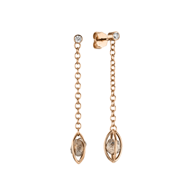 Lange Ohrhänger in Roségold mit gefassten braunen Diamanten