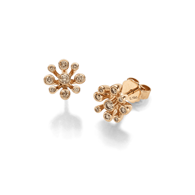 Ohrstecker in Roségold in Blütenform mit braunen Diamanten