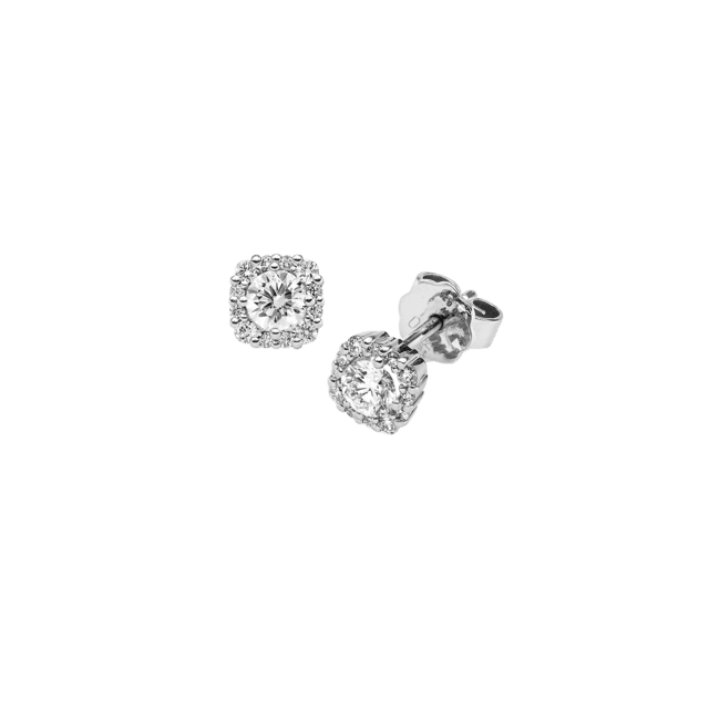 Diamant-Ohrstecker in Weißgold mit quadratischem Pavé-Rahmen