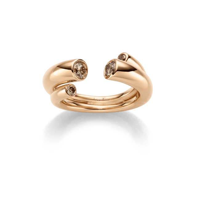 Offener Ring in Roségold mit braunen Diamanten an beiden Enden