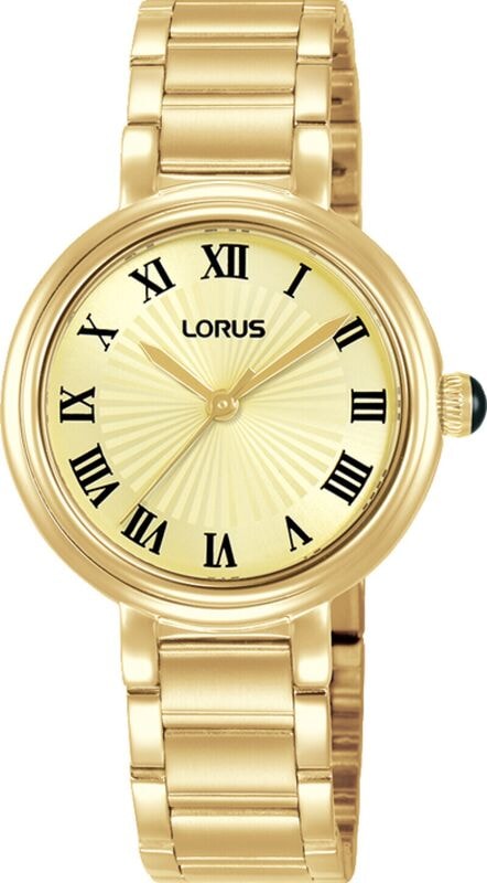 Goldfarbene Lorus Damenuhr mit römischen Ziffern und Gliederarmband